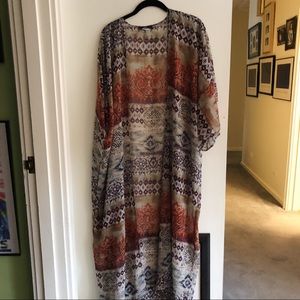 Indigo Plus Size Kimono Shawl Tribal Print